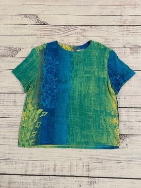Vintage 90s C.M. Shapes Women's M Tropical Floral Abstract Blouse Made USA Shirt